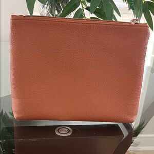Leather Zip Pouch in Cognac Brown